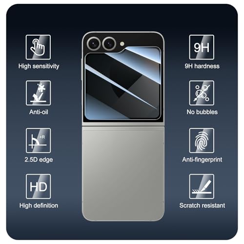 Privacy Screen & Camera Lens Protector for Samsung Galaxy Z Flip6, Double Shatterproof Anti-Spy Tempered Glass, Private Black Protection, 9H Hardness Anti-Scratch Case-Friendly, 3 Pack Each - color: Flip6 Black