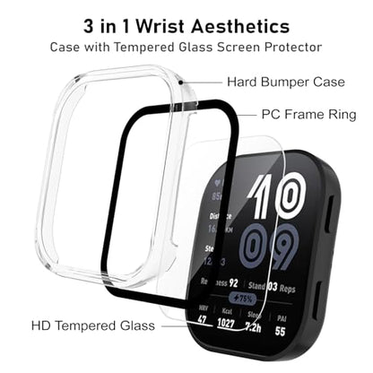 Case Compatible with Amazfit Bip 6 Smart Watch 46mm, 4-Pack Hard PC Cover with HD Tempered Glass Screen Protector Anti-scratch Ultra-thin Shell for Amazfit Bip 6 (Clear+Black+Ink Blue+Green) - color: Clear+Black+Ink Blue+Green