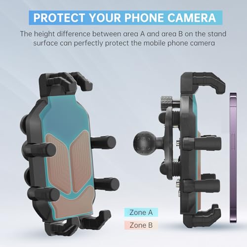 Motorcycle Phone Mount, Motorcycle Phone Holder with Vibration Dampener High Speed Secure Lock Anti Shake for ATV Bike 4.7 to 7.2in Smartphones