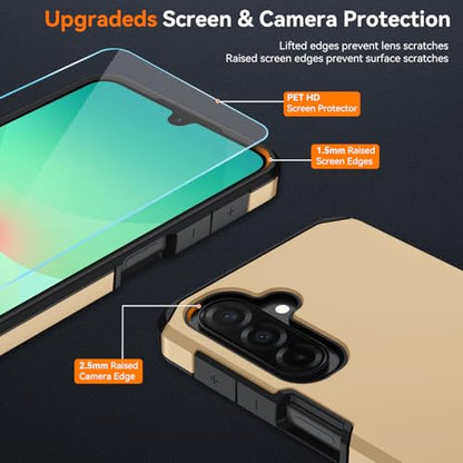 for Samsung Galaxy A17 Case : Shockproof Phone Cover with HD Screen Protector,Hybrid Protective Military-Grade Drop Protection for Galaxy A17 5g / A16 5g & A26 Phone Case(Golden) - color: Golden