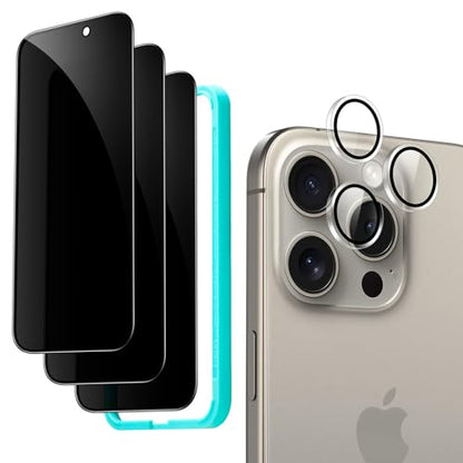 ESR 3+1 Pack for iPhone 15 Pro Max Privacy Screen Protector, Align Frame