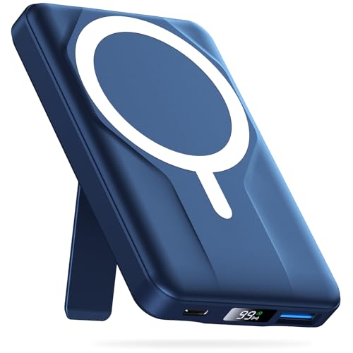 Azmuth for MagSafe Portable Charger, 10000mAh Magnetic Power Bank 20W PD | Fast Charging,Wireless Battery Pack with LED Display & Stand,Travel Essentials,for iPhone 17/16/15/14/13/12 Series - color: Blue