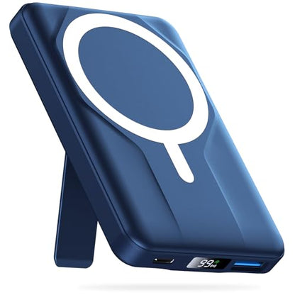 Azmuth for MagSafe Portable Charger, 10000mAh Magnetic Power Bank 20W PD | Fast Charging,Wireless Battery Pack with LED Display & Stand,Travel Essentials,for iPhone 17/16/15/14/13/12 Series - color: Blue