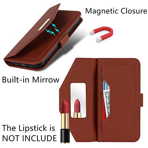 Crossbody Wallet for Google Pixel 7 Case with Strap,6.3",Brown | Long Shoulder Strap,Credit Card Holder, PU Leather, Handbag Purse, Kickstand, Make Up Mirror, Cover Case, for Women Girls - color: Brown