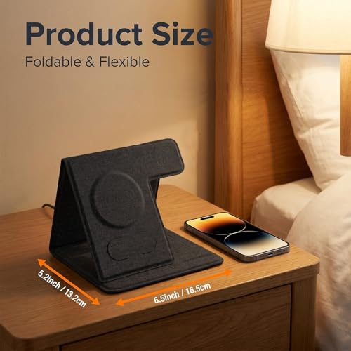 Tongyangat 3 in 1 Foldable Wireless Charging Station, Black - color: Black