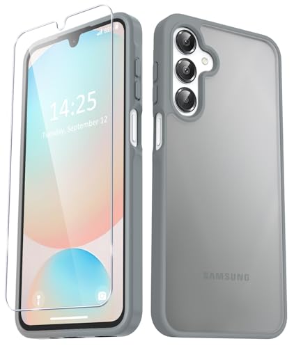 YENAPOON for Samsung Galaxy A16 5G Case, Matte Phone Case, Gray | with 1 Screen Protector, Frosted Translucent Back, Slim Shockproof Protective Cover - color: Gray, size: for Galaxy A16 5G
