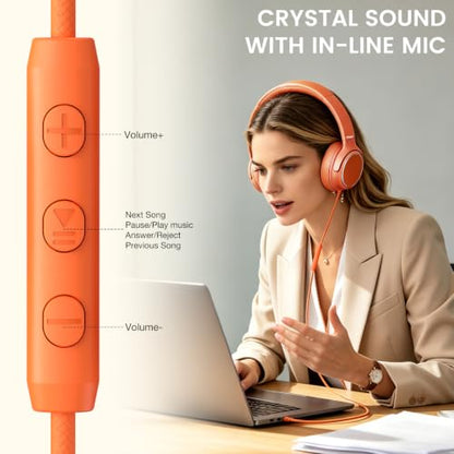 USB C Wired Over-Ear Headphones with Microphone - color: Orange
