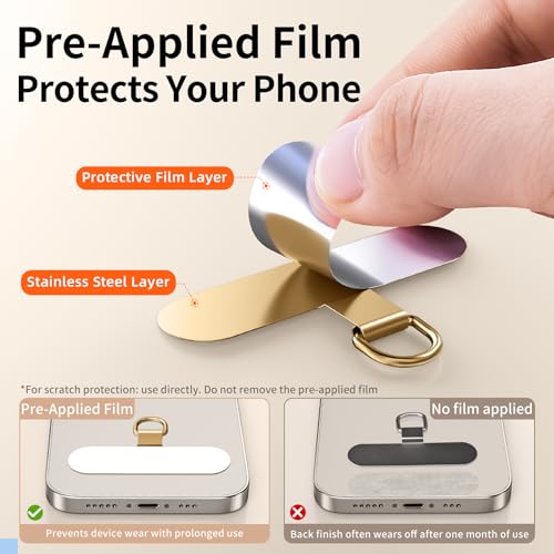 saxsion 360° Rotating Phone Tether Tab & Lanyard Connector, 44lbs Stainless Steel Phone Clip, Universal Swivel Adapter for Straps, No-Adhesive Case Insert - color: D-ring (Champagne Gold*2)