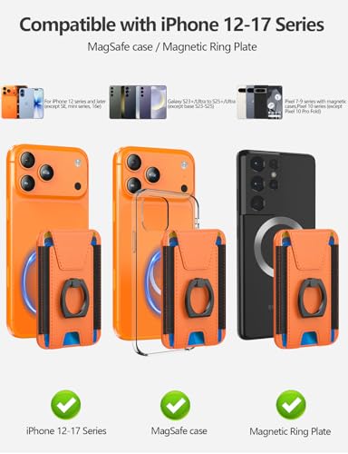 for Magsafe Wallet with Grip, 6-Card Holder; Stronger Magnetic Phone Wallet - color: Orange