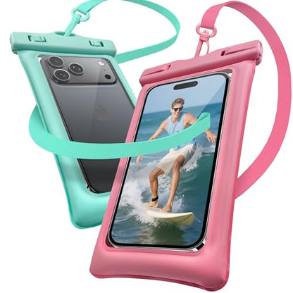 Floating Waterproof Phone Pouch 2 Pack - Dual Floatable Airbags Up to 7.2", IPX8 Waterproof Phone Dry Bag with Lanyard for Beach, for iPhone 17 16 15 Samsung Galaxy Etc., Pink + Lake Blue - color: Pink + LakeBlue
