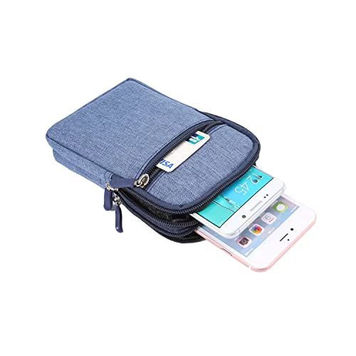 Vertical Cell Phone Belt Clip Holster, Phone Waist Bag for Mens, Nylon Smartphone Holder with Belt Loop Mobile Phone Waist Belt Pouch Wallet Zipper Phone Carrying Case Outdoor Sport Travel Bumbag - color: Blue