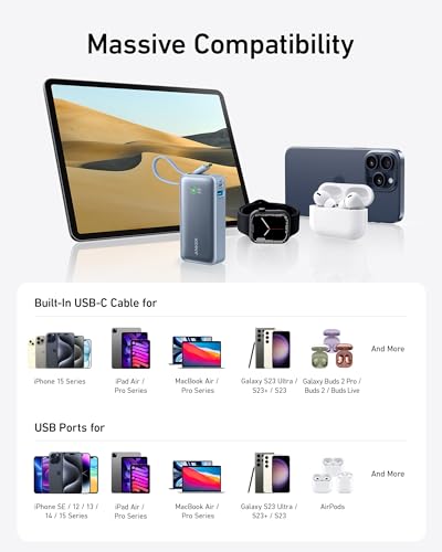 Anker Nano Power Bank,10,000mAh 30W Portable Charger,Built-in USB-C Cable - color: Ice Lake Blue