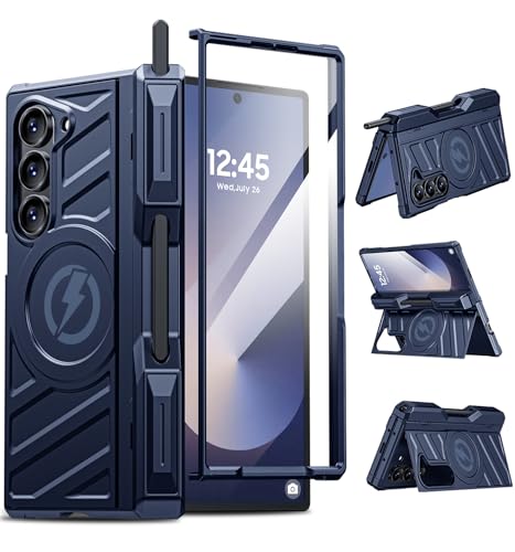 Professional Heavy-Duty Case for Galaxy-Fold-6: 360° Full-Body Protection with Hinge Cover, Magnetic Kickstand & S Pen Holder | Magsafe Compatible | for Samsung z fold 6 5G（2024） - color: Classic Blue
