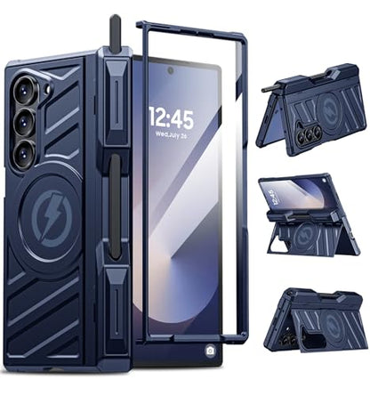 Professional Heavy-Duty Case for Galaxy-Fold-6: 360° Full-Body Protection with Hinge Cover, Magnetic Kickstand & S Pen Holder | Magsafe Compatible | for Samsung z fold 6 5G（2024） - color: Classic Blue