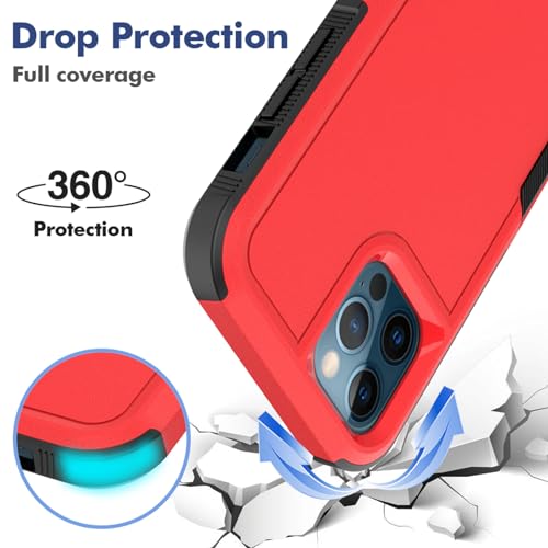 for iPhone 12 / iPhone 12 PRO Case: Dual Layer Protective Heavy Duty Cell Phone Case Shockproof Rugged Bumper Tough with Screen Protector - Military Grade Drop Tested for iPhone 12/12 PRO, Red - color: Red (PC) + Black (TPU)