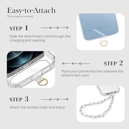 Phone Charm with Gold Metal Chain Detachable Phones Lanyard Hand Wrist Strap Wristlet Adjustable Phone Finger Grip Strap with 3 Patches Tether Universal for iPhone 16 Pro Max 15 Charms Silver - color: O-Silver