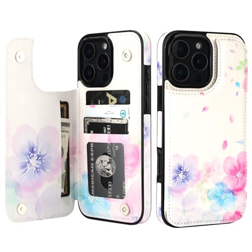 HAOPINSH for iPhone 16 Pro Max Wallet Case with Card Holder, Pale Flower Pattern Back Flip Folio PU Leather Kickstand Card Slots Case for Women Girls, Double Magnetic Clasp Shockproof 6.9" - color: Pale Flower