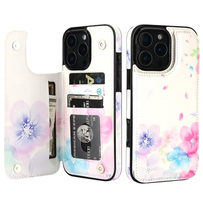 HAOPINSH for iPhone 16 Pro Max Wallet Case with Card Holder, Pale Flower Pattern Back Flip Folio PU Leather Kickstand Card Slots Case for Women Girls, Double Magnetic Clasp Shockproof 6.9" - color: Pale Flower