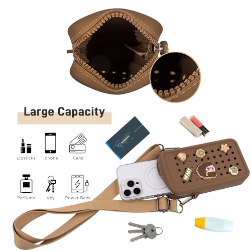 Candy Small Crossbody Bag with Wide Shoulder Strap and Larger Holes for Charms – Adjustable, Stylish, and Comfortable Everyday Bag (Brown) - color: Brown(updated)
