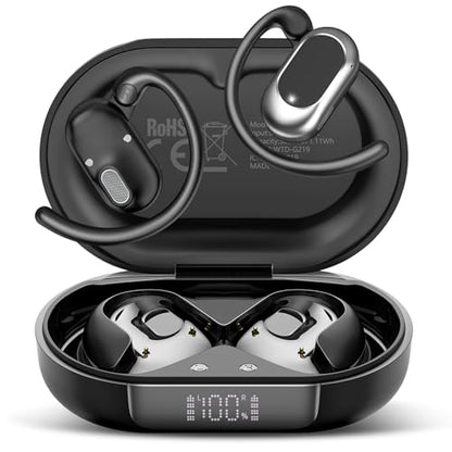 Open Ear Headphones, NEW Over Ear Earbuds with 4 ENC Noise-Canceling Mic - color: A-Deep Black