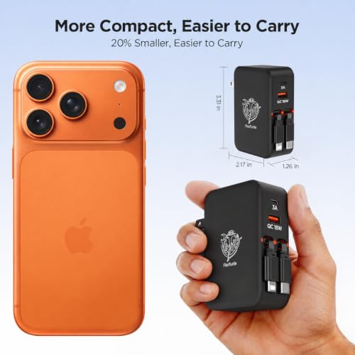 4-in-1 Retractable Wall Charger,35W Ultra-Compact Travel Charger - color: Black