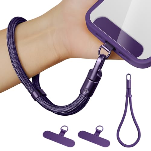 Anti Theft Phone Wrist Strap With 2 Metal Tether Tabs，Adjustable Wristlet & Hand Cell Phone Lanyard for Women and Men - color: Purple