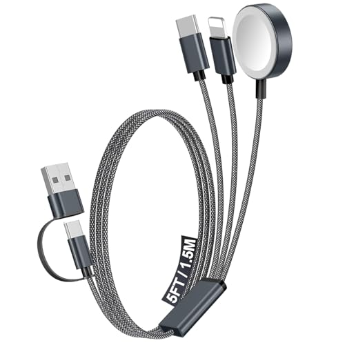 1Pack Travel Essentials for Apple Watch Charger,3-in-2 Multi Charging Cable - color: Black, size: 1Pack-5 FT