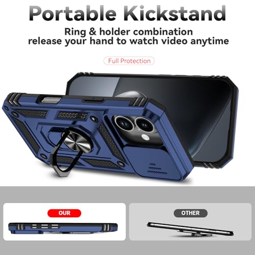 for iPhone 17 Case, with Slide Camera Cover HD Screen Protector [Military Grade 16ft. Drop Tested] Ring Holder Kickstand Protective Phone Case for Apple iPhone 17, Navy Blue - color: Navy Blue w/ Slide Camera 2nd gen. Military Grade