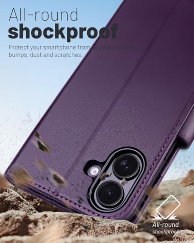 OCASE for iPhone 17 Wallet Case, Card Holder, Dark Purple | RFID Blocking, Kickstand, Magnetic Closure, PU Leather Flip Folio, Shockproof TPU Shell, Protective Phone Cover (6.3") 2025 - color: Dark Purple