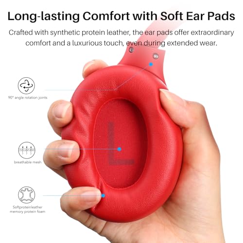 TOZO Hybrid Active Noise Cancelling Headphones, Hi Res Audio - color: Red