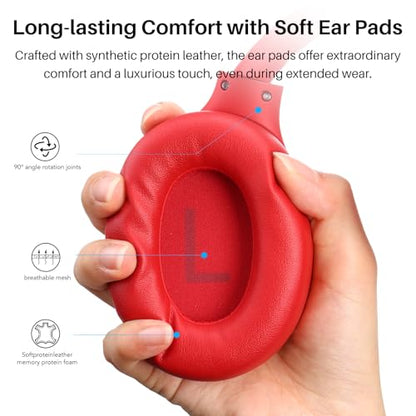 TOZO Hybrid Active Noise Cancelling Headphones, Hi Res Audio - color: Red