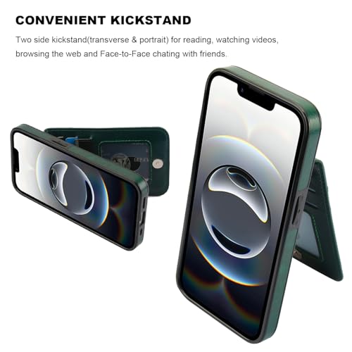 KIHUWEY for iPhone 17e/16e Wallet Case Card Holder Kickstand, Dark Green | Credit Card Slots, PU Leather, Magnetic Clasp, Flip Heavy Duty Protection Cover for Men and Women - color: Dark Green