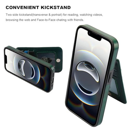 KIHUWEY for iPhone 17e/16e Wallet Case Card Holder Kickstand, Dark Green | Credit Card Slots, PU Leather, Magnetic Clasp, Flip Heavy Duty Protection Cover for Men and Women - color: Dark Green