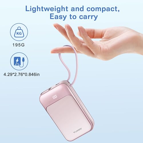 Magnetic Power Bank 10000mAh, Wireless Portable Charger with 15W Max Fast Charging & Built-in USB-C Cable, 22.5W PD LED Display Battery Pack Compatible with iPhone 17/16/15, Samsung Galaxy(pink) - color: Pink