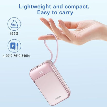 Magnetic Power Bank 10000mAh, Wireless Portable Charger with 15W Max Fast Charging & Built-in USB-C Cable, 22.5W PD LED Display Battery Pack Compatible with iPhone 17/16/15, Samsung Galaxy(pink) - color: Pink