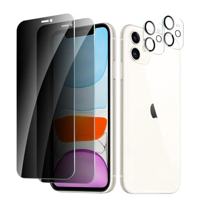 2+2 Pack for iPhone 11 Privacy Screen Protector with Camera Lens Protector, Anti Spy Tempered Glass Protection Film, 9H Hardness, Scratch Resistant, Case Friendly