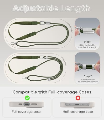 Phone Lanyard Crossbody with Phone Tabs, Adjustable Cellphone Lanyard with Skin-Friendly Neckband and Metal Carabiner - color: Army Green