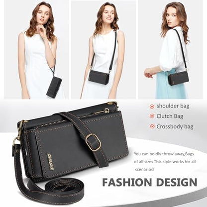 for iPhone 17 Wallet Case, Detachable Magnetic Phone Case,Faux Leather Strap Wallet,with RFID Blocking，Zipper Card Holder，Shoulder Straps(Black) - color: Black, size: iPhone 17