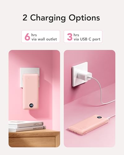 VRURC 22.5W Portable Charger 10000mAh Fast Charging with Built-in AC Plug - color: Pink
