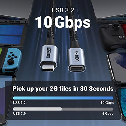 UGREEN USB C Extension Cable, (10Gbps/100W) USB C Extender 1.5 ft - color: Grey, size: 1.5 FT