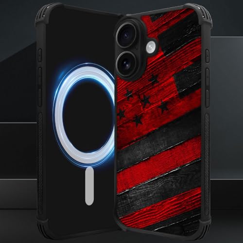 DJSOK Case for iPhone 17,Compatible with MagSafe,Anti-Scratch Shockproof Case,Black Red Wood Grain American Flag - color: Black red wood grain American flag, size: IPhone 17