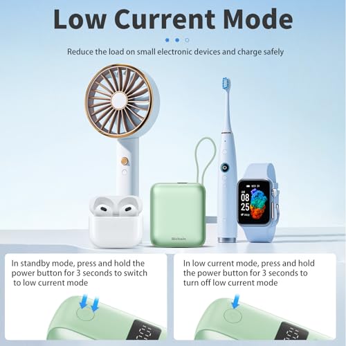Hichain Portable Charger with Dual Built-in Cables 10000mAh Small Power Bank 22.5W Fast Charging Mini Powerbank LED Display Travel Essential Battery Pack for iPhone 17 16 15 14 13 All Series Green - color: Green