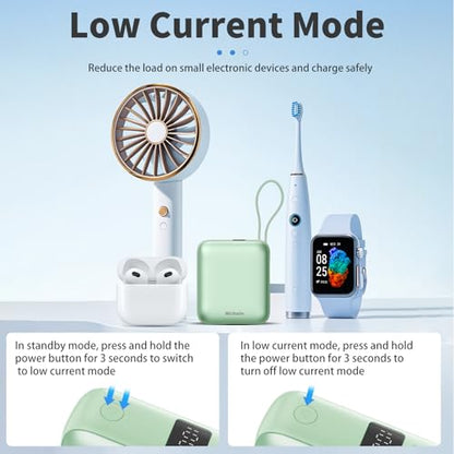 Hichain Portable Charger with Dual Built-in Cables 10000mAh Small Power Bank 22.5W Fast Charging Mini Powerbank LED Display Travel Essential Battery Pack for iPhone 17 16 15 14 13 All Series Green - color: Green