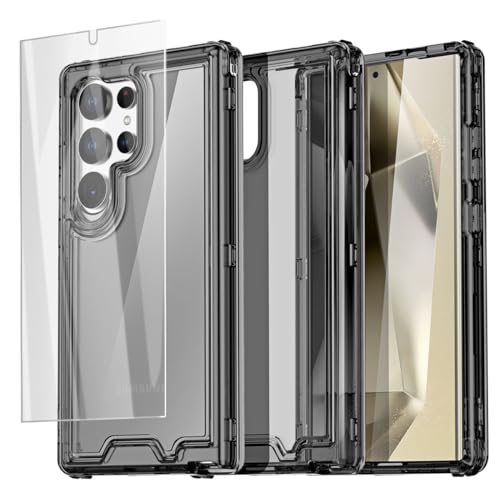 AICase for Samsung Galaxy S24 Ultra Case Clear,Heavy Duty Durable 3-Layer Crystal Transparent [Not Yellowing][Military Grade Drop Protection] Shockproof/DropProof Protective for S24 Ultra 6.8" 5G_6 - color: Grey with Glass Protector_3 in 1, size: Galaxy S