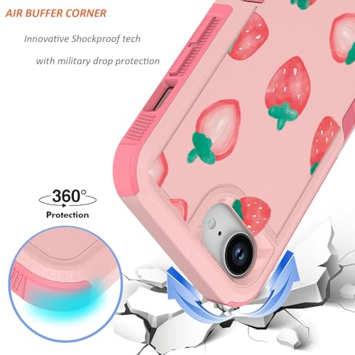 for iPhone 17e Case & iPhone 16e Case: Cute Flowers Floral Design for Girls Women Military Grade Drop Protection TPU Bumper Shockproof Silicone Phone Cover (Strawberry) - color: Strawberry