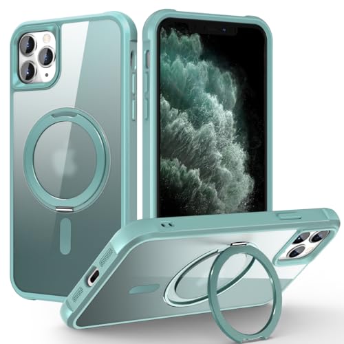 Designed for iPhone 11 Pro Max Case with 360° Rotatable Magnetic Ring Stand [Compatible Mag-Safe] [Military Grade Protection] Translucent Matte Phone Cases for Women Men 6.5'', Green - color: Green, size: Iphone 11 PRO MAX