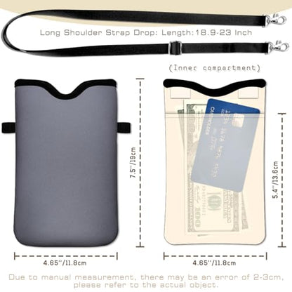 IRADA Neoprene Cell Phone Sleeve Pouch Case Bag with Crossbody Strap Neck Lanyard for Women Men 7.6 X 4.3 Inches-Grey Shockproof Universal Phone Bag - color: Grey-Phone Sleeve