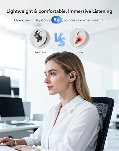 Eigsupia Open Ear Headphones, Bluetooth Headphones 5.3 Sports with Smart Digital Display, 36H Playtime, IP54 Waterproof, Wireless Earbuds Lightweight Design Fit Cycling, Running, Workout (Black)