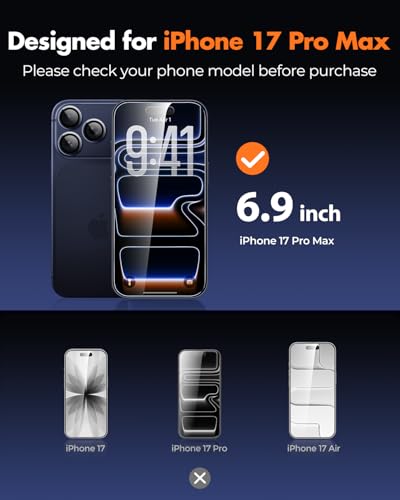 UNBREAKcable iPhone 17 Pro Max Screen Protector & Camera Lens Protector - size: iPhone 17 Pro Max