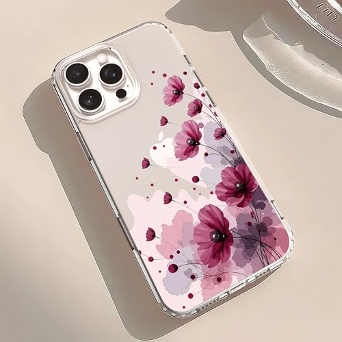 IAIYOXI Clear Case for iPhone 16 Pro, [Crystal Clear Military-Grade Drop Protection], Non-Yellowing, Slim Lightweight Transparent TPU Bumper Phone Case Cover Design - Purple Flower - color: Purple Flowers, size: iPhone 16 Pro